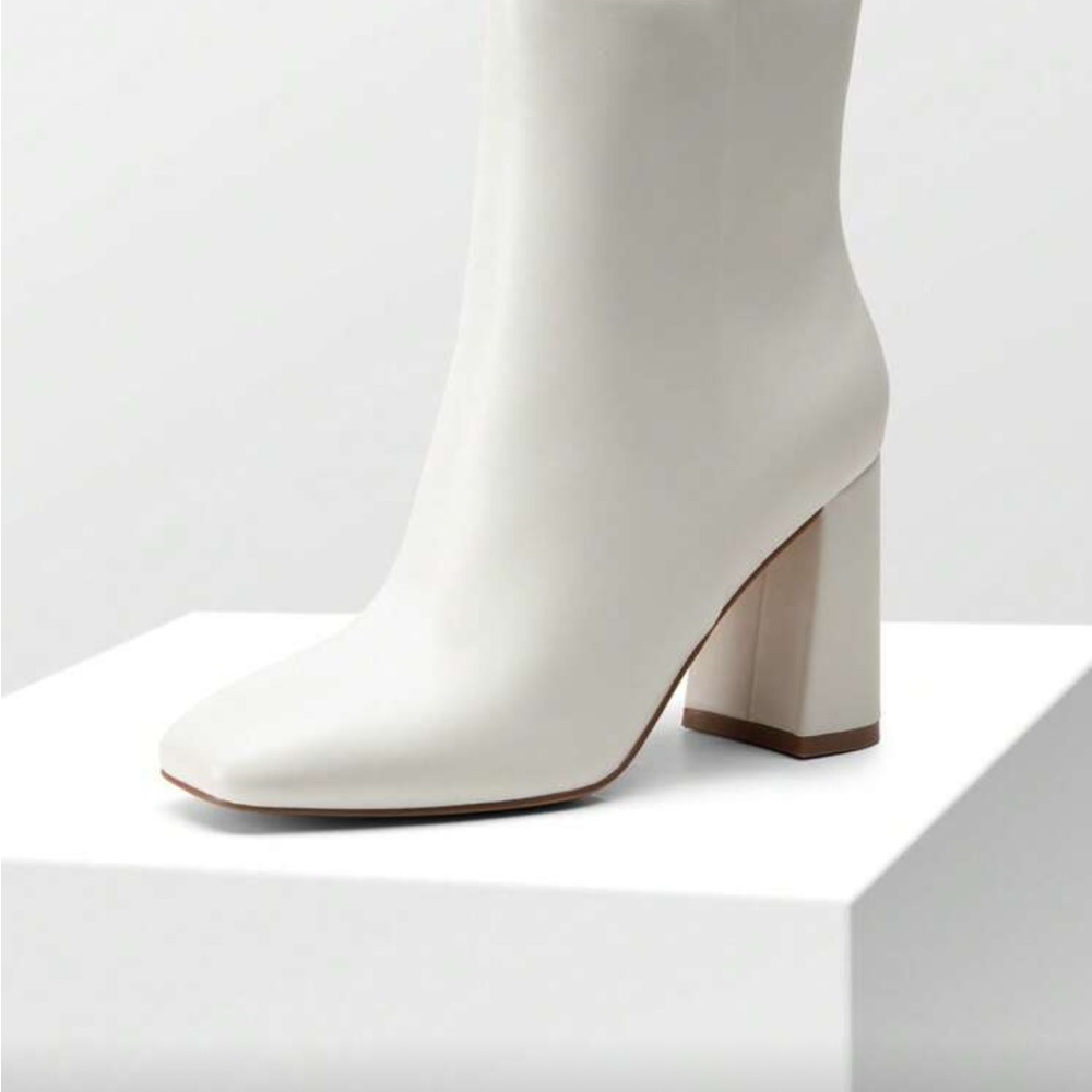 Elegant White Block Heel Ankle Boots